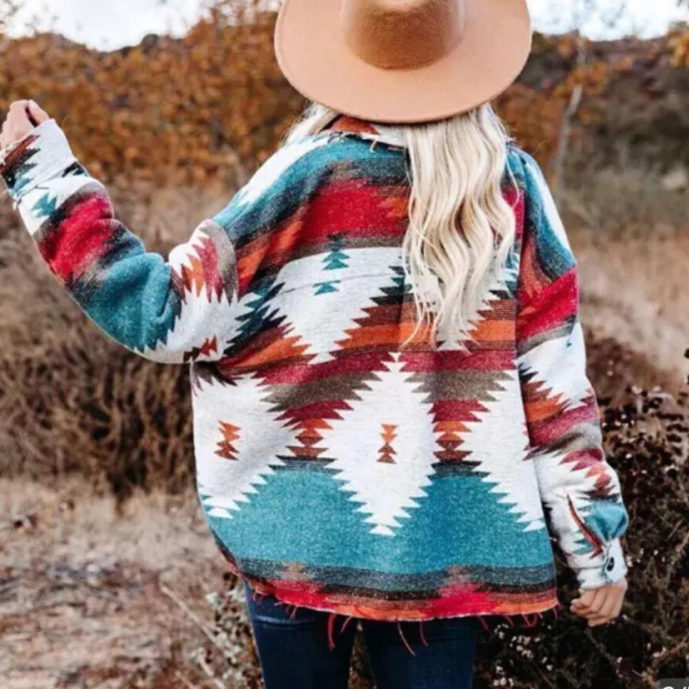 Distressed Aztec Shacket 